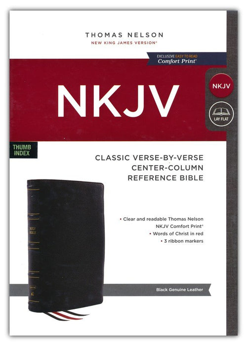 NKJV Classic Verse-by-Verse Center-Column Reference Bible,  Black Genuine Leather,  Indexed