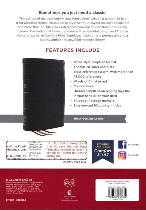 NKJV Classic Verse-by-Verse Center-Column Reference Bible,  Black Genuine Leather