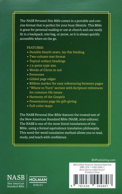 NASB Personal Size Bible 2020 Burnt Sienna Leathertouch