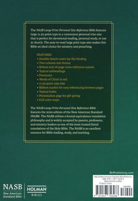 NASB Personal Size Large Print Reference Bible - Black Genuine Leather, 2020