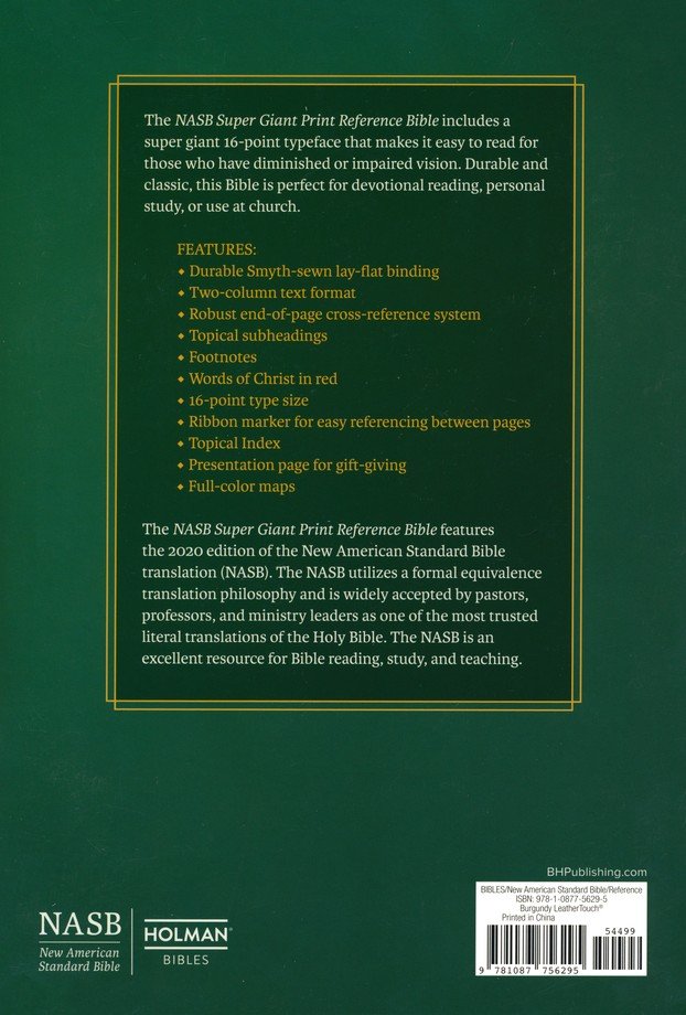 NASB Super Giant Print Reference Bible - Burgundy LeatherTouch, 2020 Text