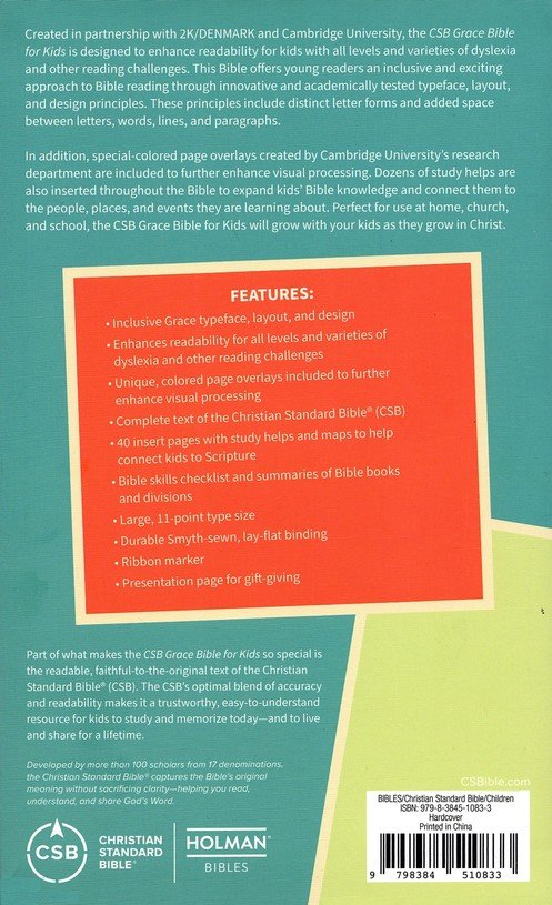 CSB Grace Bible for Kids,  Hardcover - Dyslexia Friendly