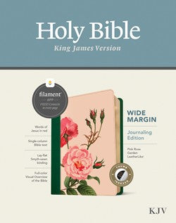 KJV Wide Margin Large Print Journal Bible Pink Rose, Indexed