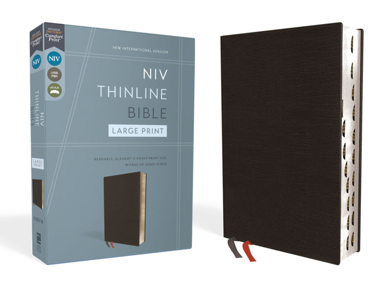 NIV Thinline Large Print Bible Black Bonded Leather, Indexed