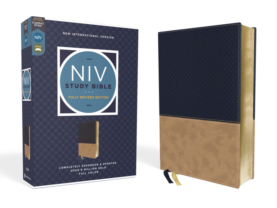 NIV Study Bible - Navy/Tan Leathersoft