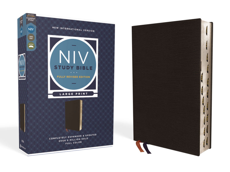 NIV Study Bible Large Print Black Bonded Leather, Indexed