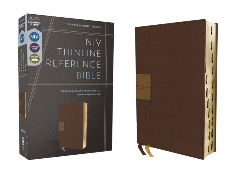 NIV Large Print Thinline Reference Bible Brown Leathersoft Indexed