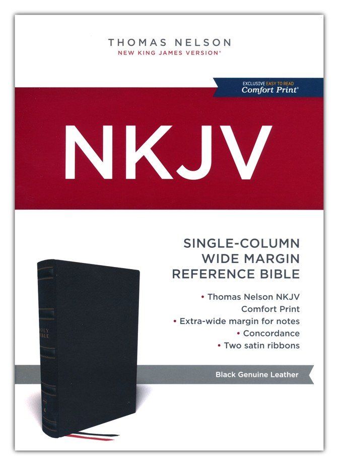 NKJV Single-Column Wide Margin Reference Black Genuine Leather (op)