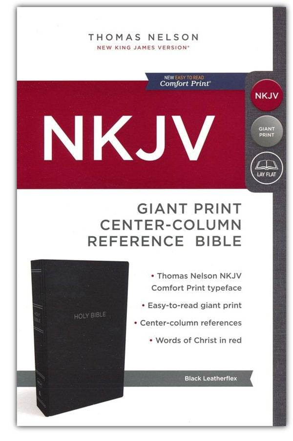 NKJV Giant Print Center-Column Ref Bible-Black Leather-Look