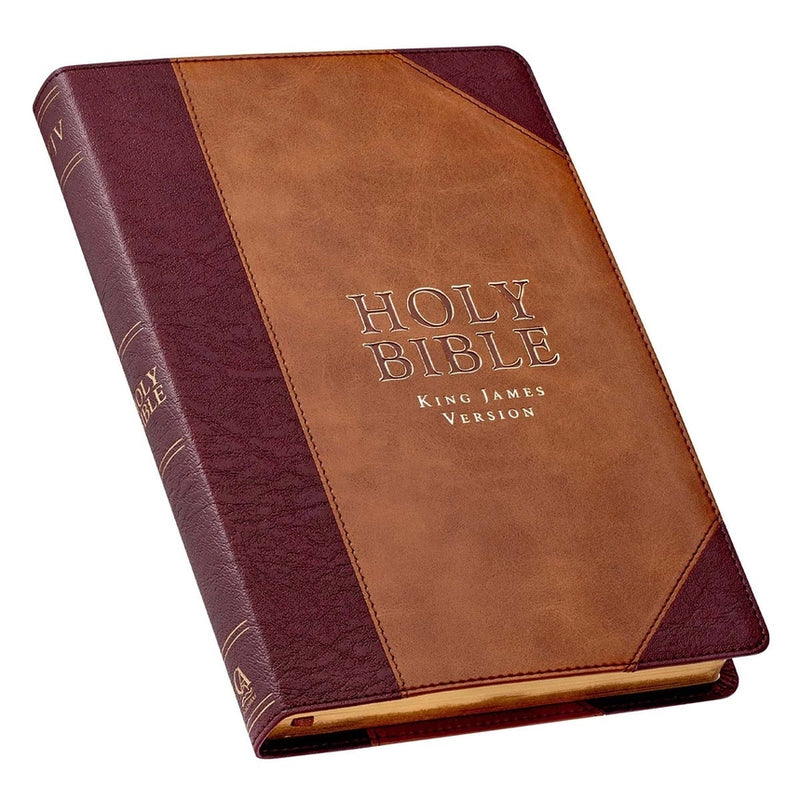 KJV Large Print Thinline Bible Two-Tone Brown Faux Leather Indexed