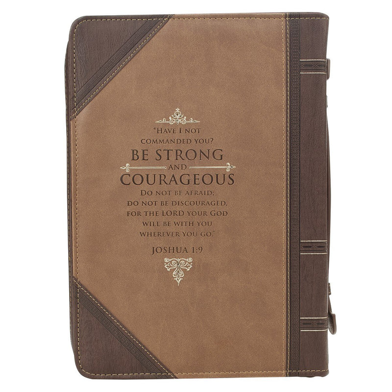 Bible Cover Be Strong & Courageous Medium Brown/Tan Luxleather
