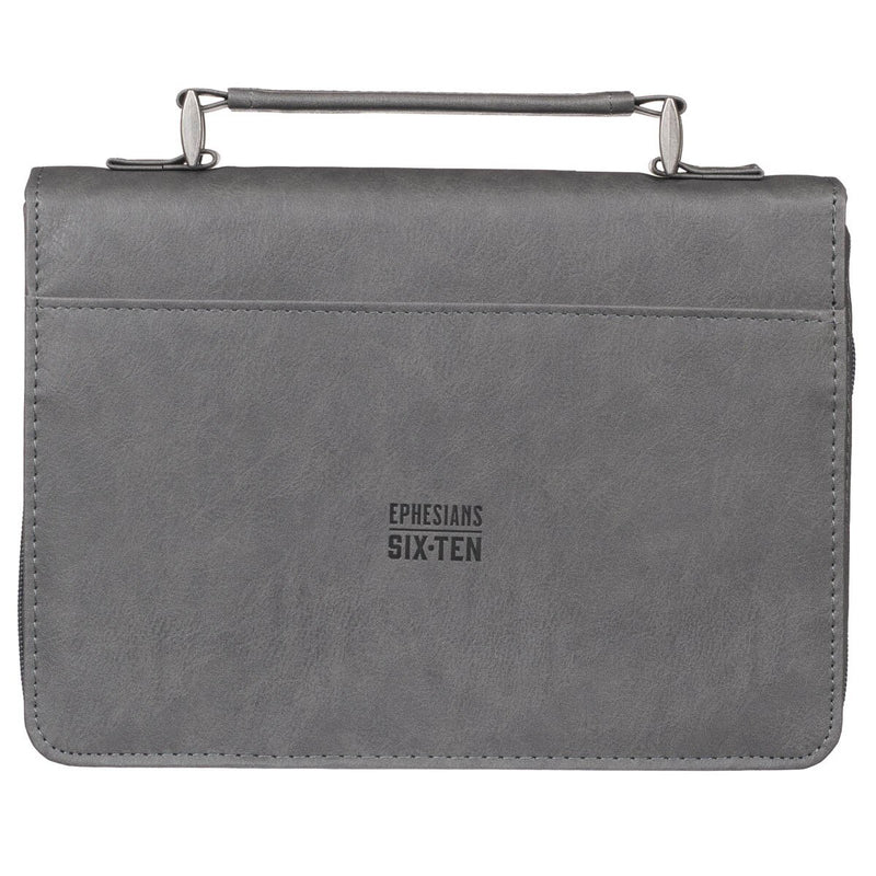 Bible Cover Be Strong in the Lord Gray Large