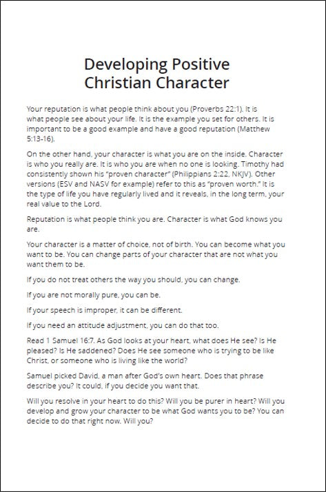 Developing Positive Christian Character