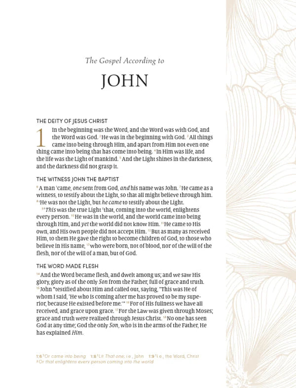 NASB 2020 The Beauty of Scripture Wide Margin Bible Tan Leatherflex