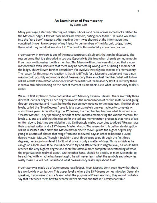 An Examination of Freemasonry Booklet