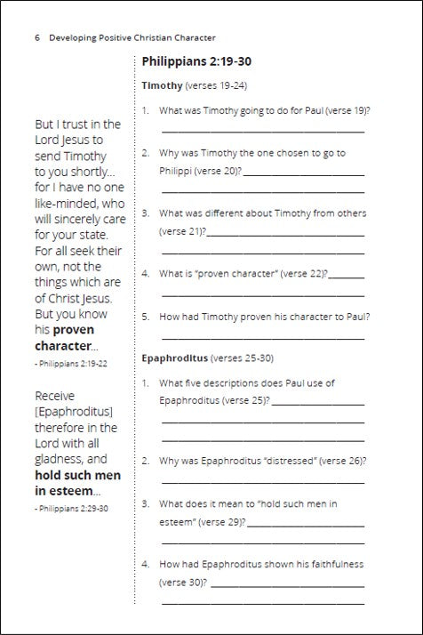 Developing Positive Christian Character