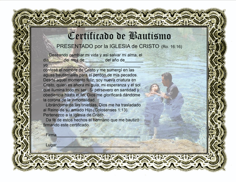 Baptismal Certificates - Spanish: Certificado de Bautismo *