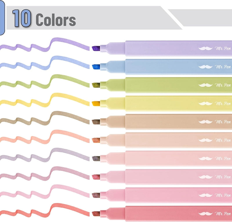 Mr. Pen Aesthetic Highlighters, 10 pack Chisel Tip