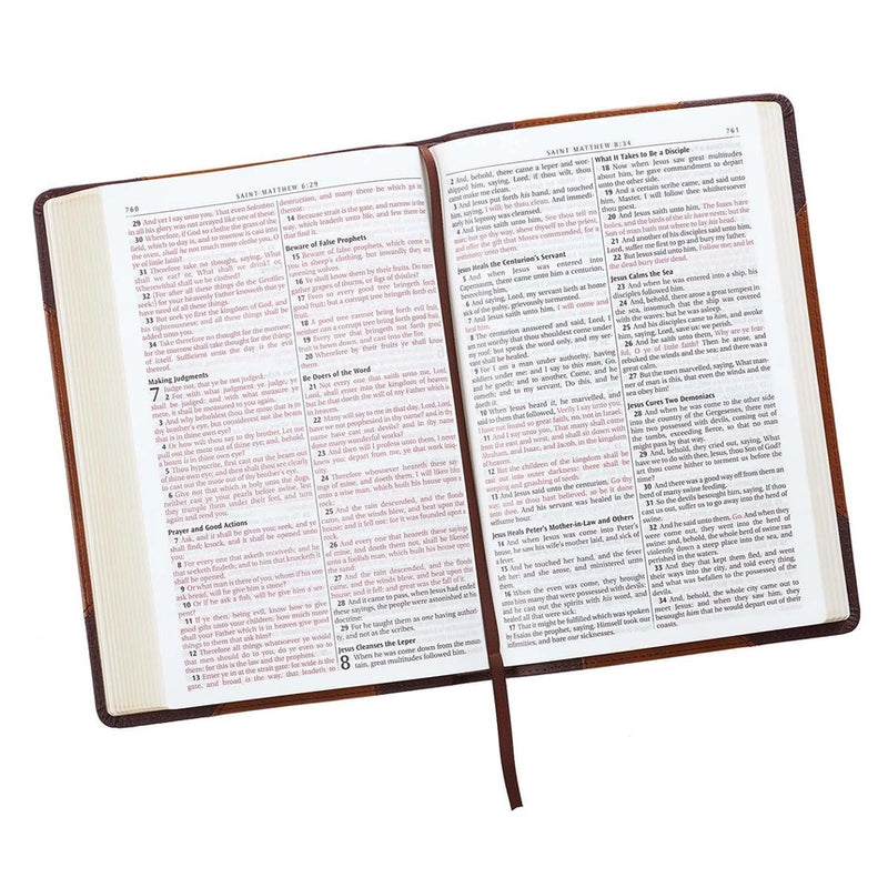 KJV Large Print Thinline Bible Two-Tone Brown Faux Leather Indexed
