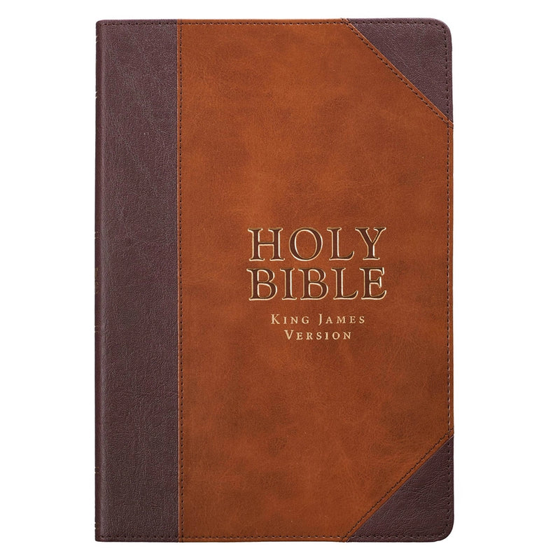KJV Large Print Thinline Bible Two-Tone Brown Faux Leather Indexed