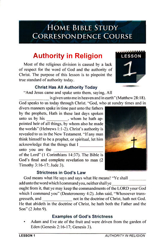 Home Bible Study Correspondence Course:  Lesson 1