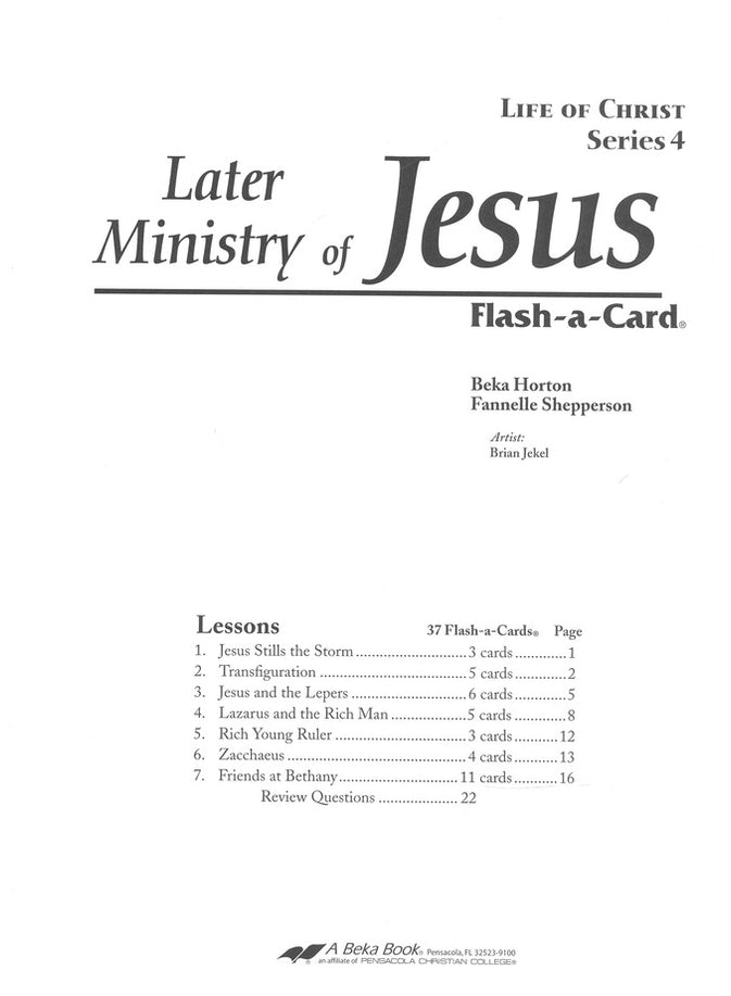 Later Ministry Of Jesus Life Of Christ Series 4 Abeka Flash A Card — One Stone Biblical 5771