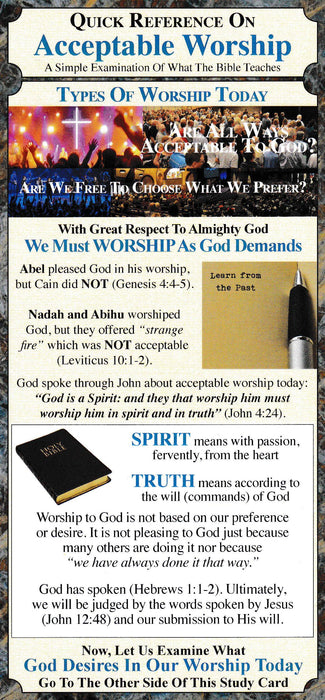 Quick Reference Bookmark on Acceptable Worship