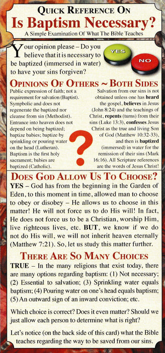 Quick Reference Bookmark on Is Baptism Necessary?
