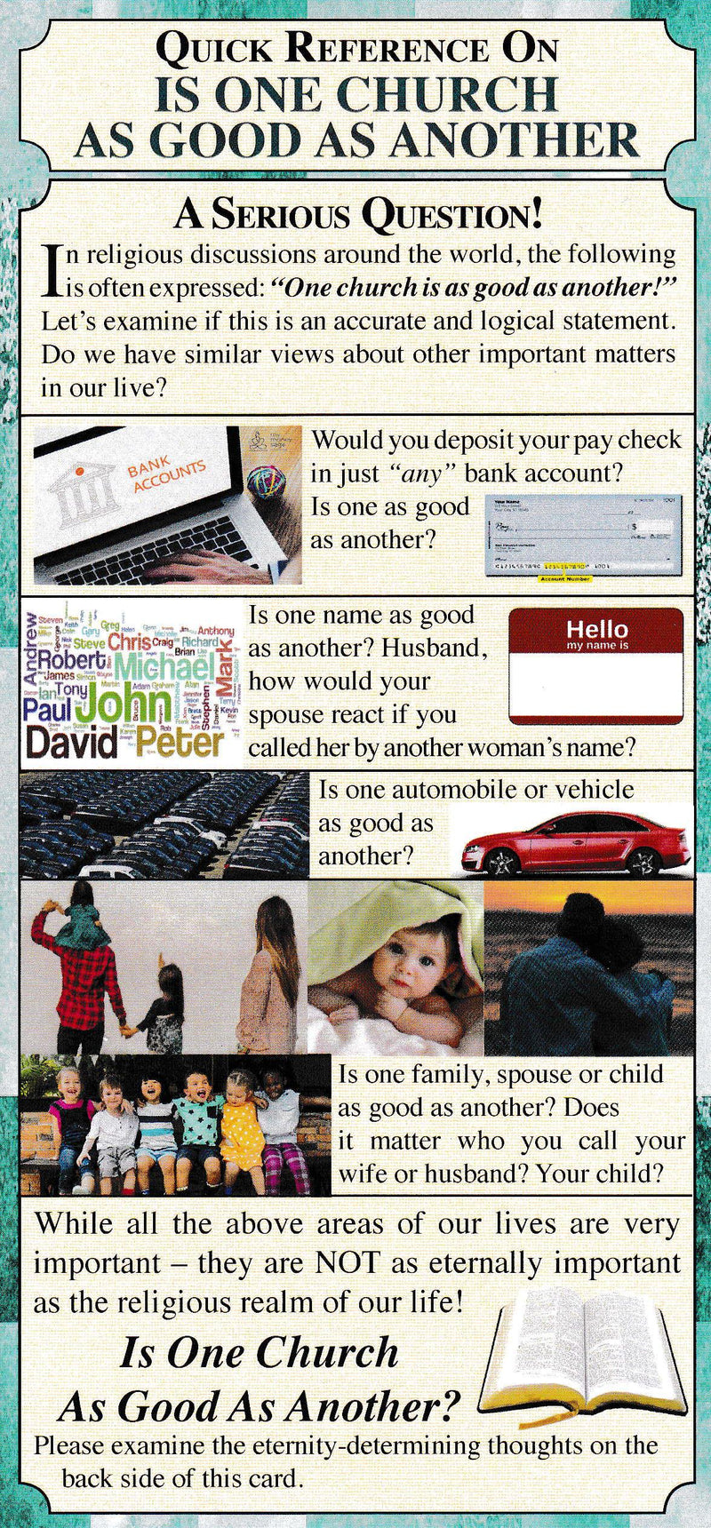 Quick Reference Bookmark on Is One Church As Good As Another?