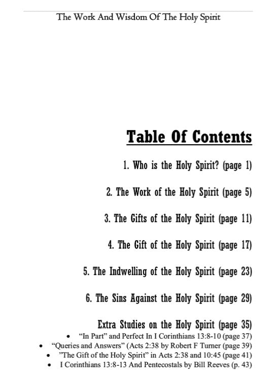 The Work and Wisdom of the Holy Spirit