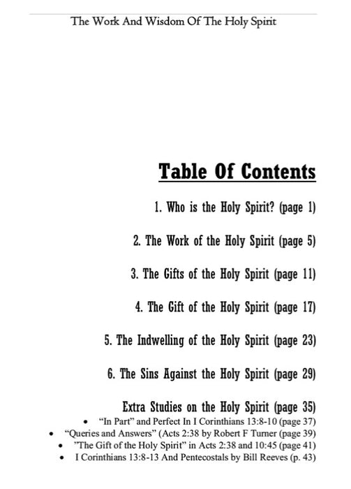 The Work and Wisdom of the Holy Spirit