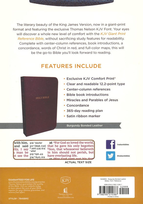 KJV Giant Print Reference Bible Burgundy Bonded