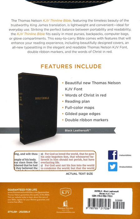KJV Thinline Bible Black Leathersoft Indexed