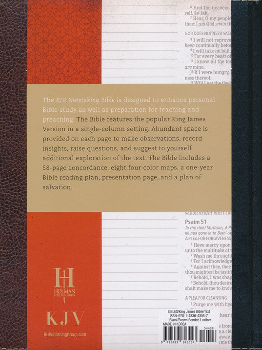 KJV Notetaking Bible Black/Brown Bonded Leather