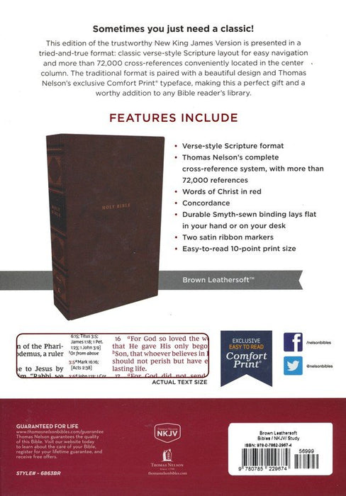 NKJV Classic Verse-by-Verse Center Column Reference Bible Brown Leathersoft Indexed