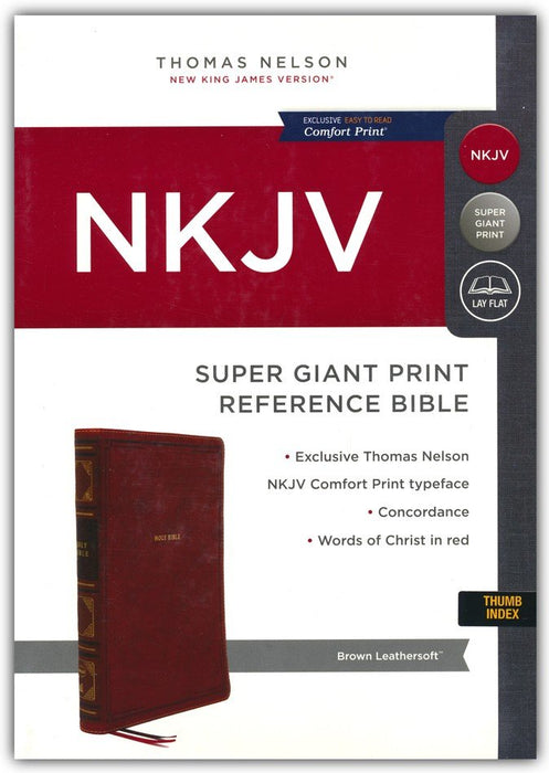 NKJV Super Giant Print Reference Bible, Brown Leathersoft Indexed