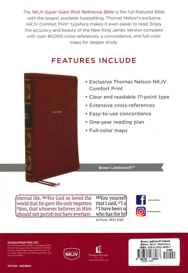 NKJV Super Giant Print Reference Bible, Brown Leathersoft Indexed (op)
