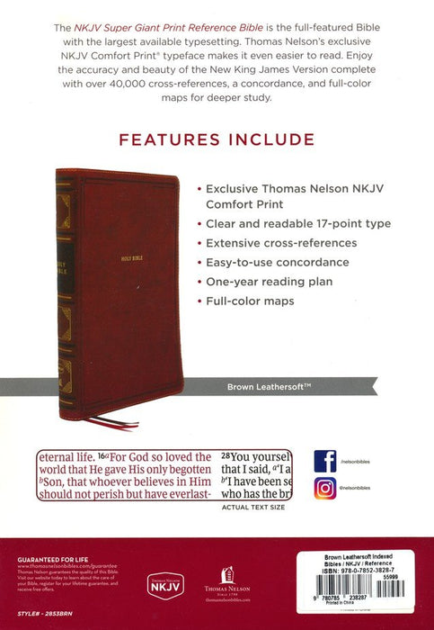 NKJV Super Giant Print Reference Bible, Brown Leathersoft Indexed