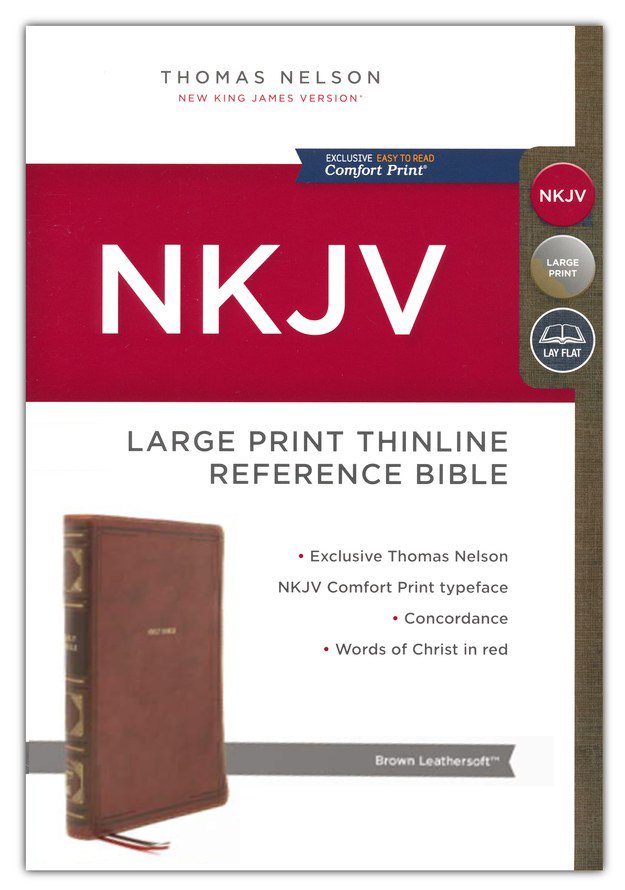 NKJV Large Print Thinline Ref Bible Brown LeatherSoft