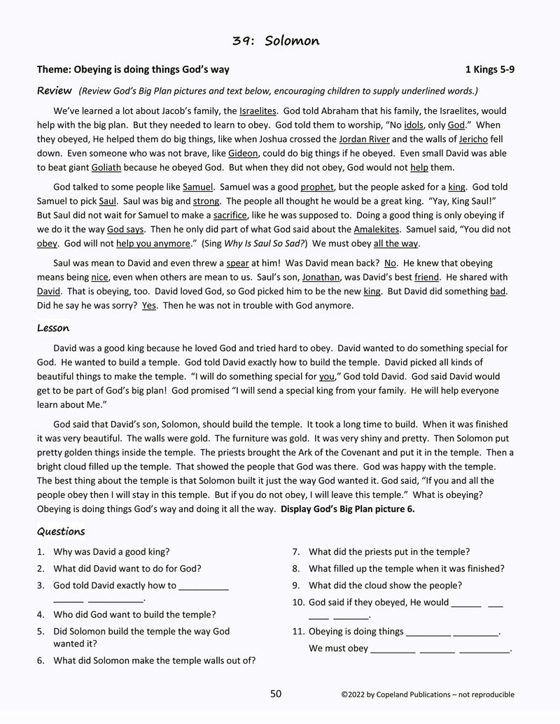 God's Big Plan: Through the Bible with Preschoolers Teacher Packet