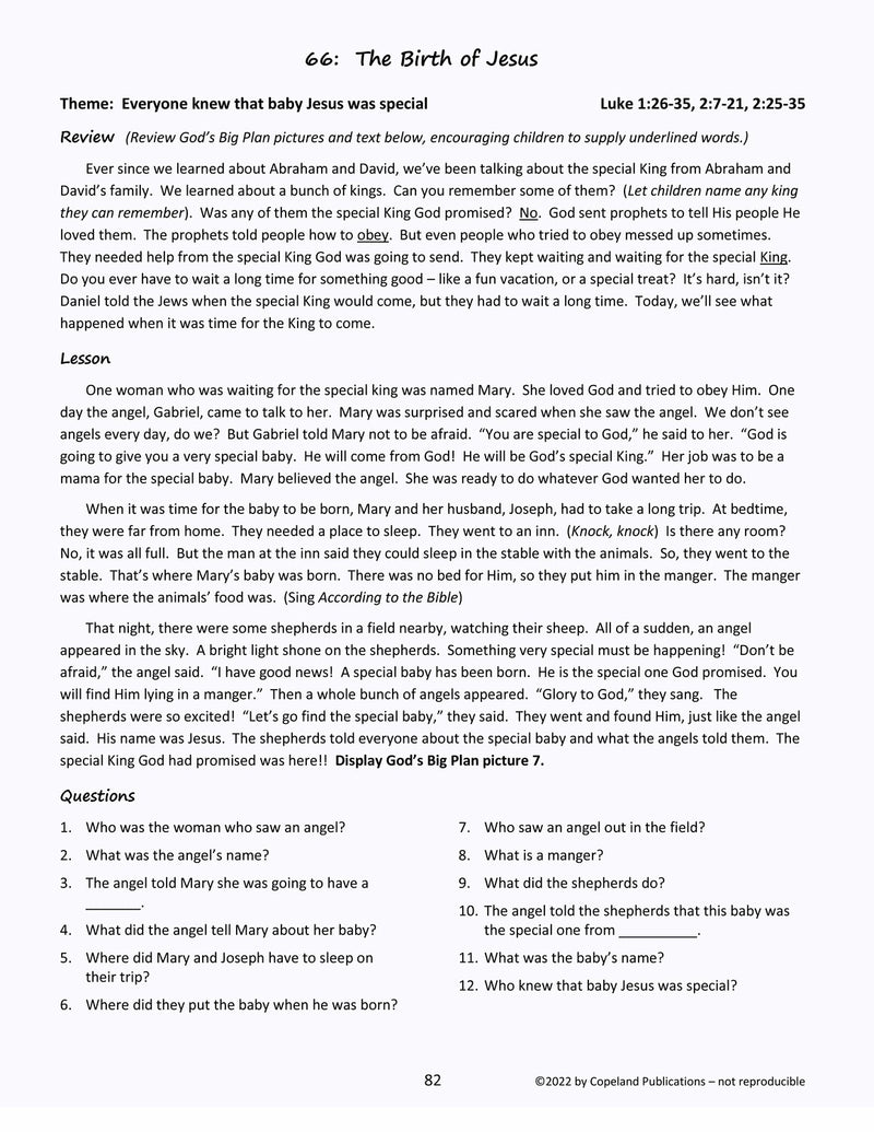 God's Big Plan: Through the Bible with Preschoolers Parent Packet