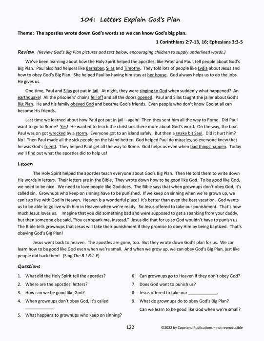 God's Big Plan: Through the Bible with Preschoolers Parent Packet