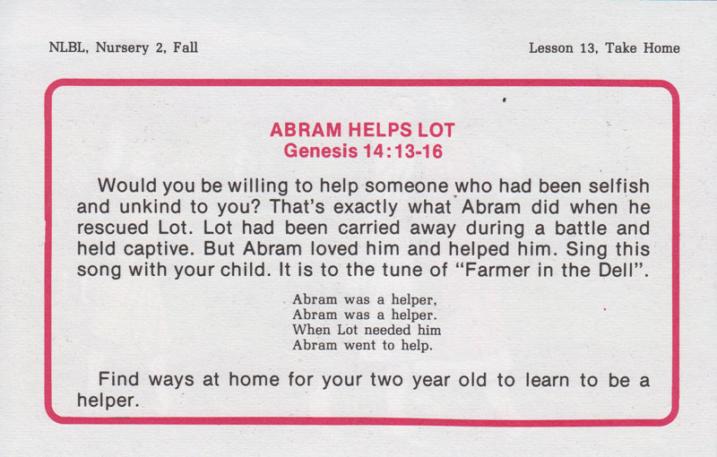 NURSERY 2:1 TAKE HOME LESSON - Stories from Genesis