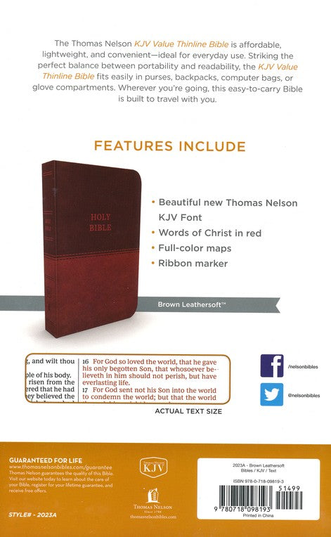 KJV Thinline Value Bible Brown Leathersoft