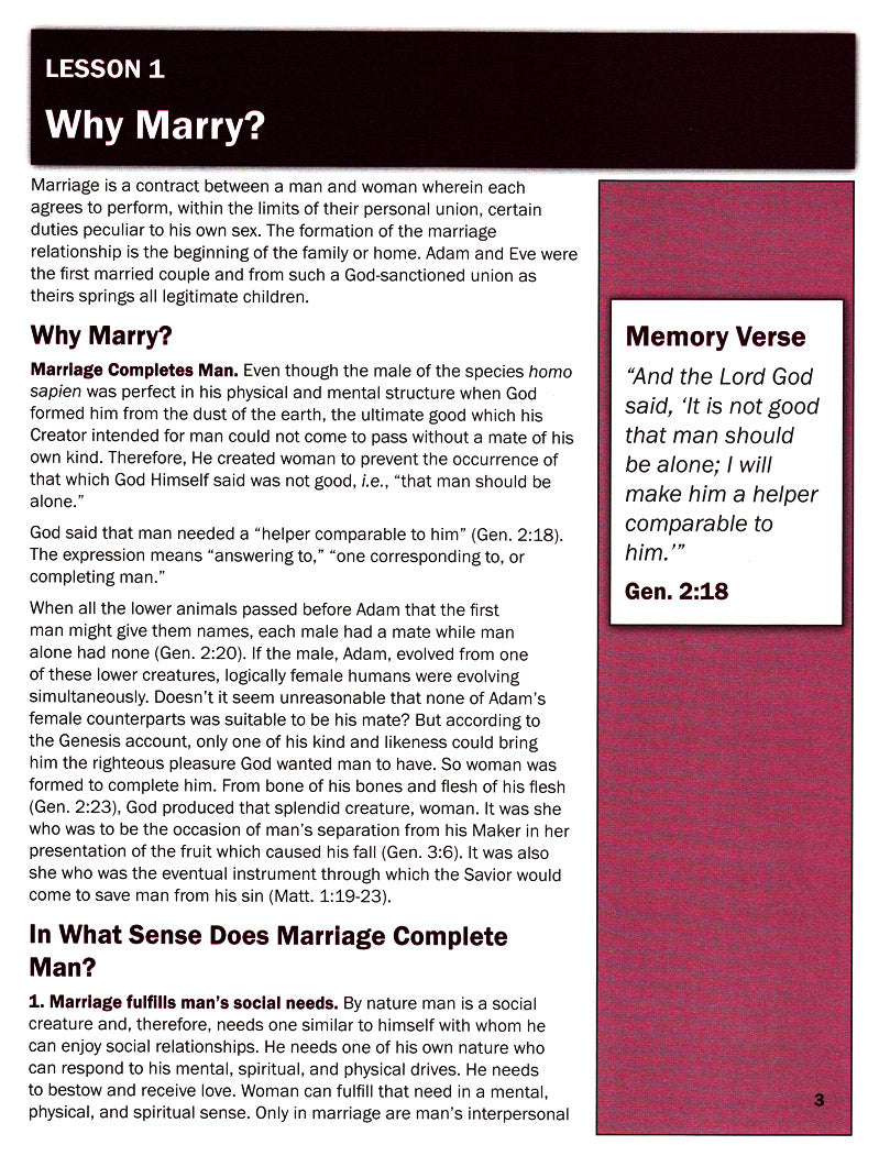 Marriage and the Home (Word in the Heart, 12:4)