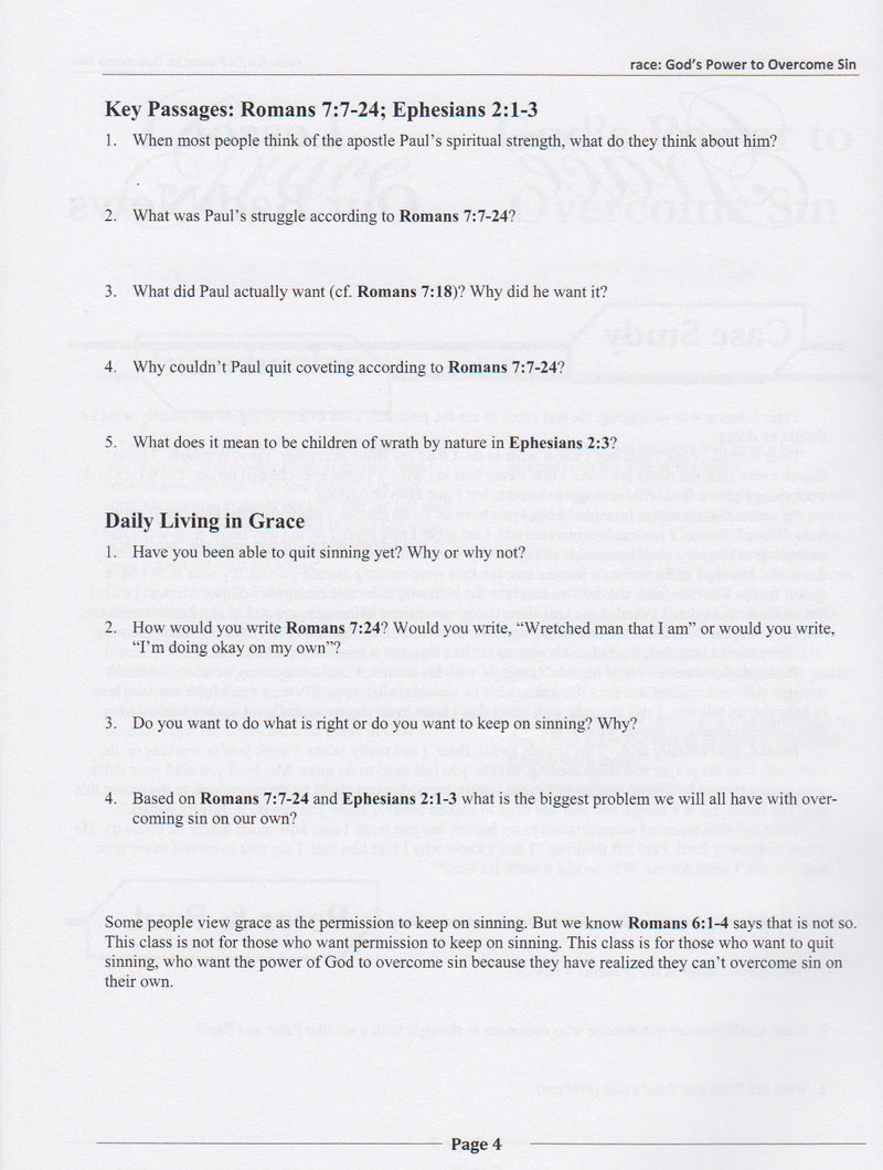 Grace: God's Power To Overcome Sin - Student Workbook