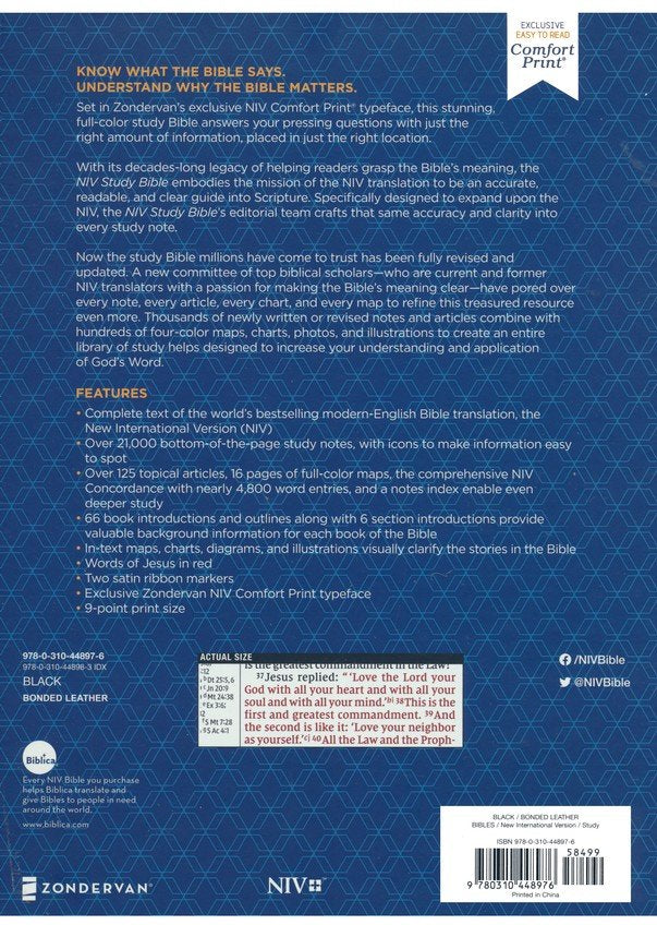 NIV Study Bible - Black Bonded Leather