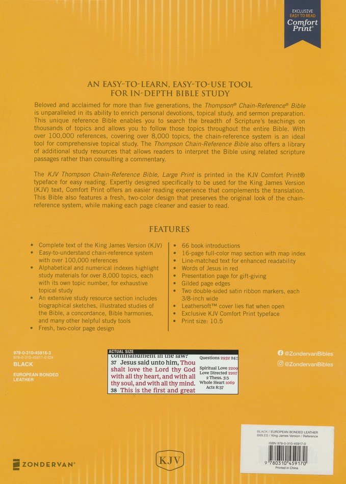 KJV Thompson Chain Reference Bible - Large Print Bonded Black Leather Indexed