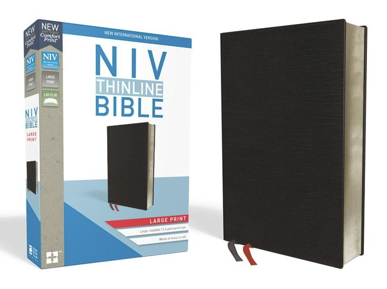 NIV Thinline Large Print Bible Black Bonded Leather, Indexed