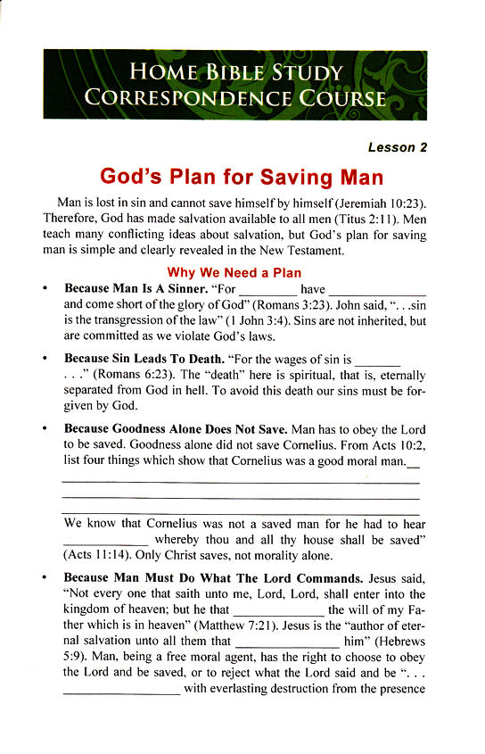 Home Bible Study Correspondence Course: Lesson 2